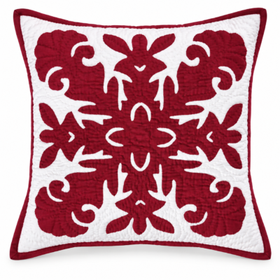 18" Hawaiian Quilt Pillow Slip - Burgundy on off white Crown Flower